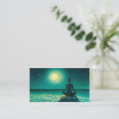Yoga Meditation Pose auf Rock Full Moon Stars Nigh Treuekarte (Stehend Vorderseite)