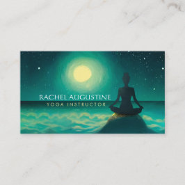 Yoga Meditation Pose auf Rock Full Moon Stars Nigh Visitenkarte