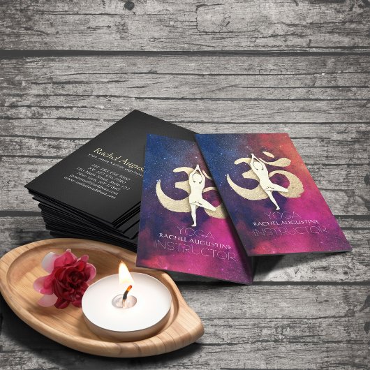 Yoga Meditation Pose Gold OM Symbol Galaxy Nebel Visitenkarte