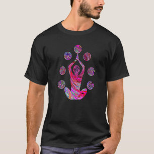 Yoga Meditation Pose mit Spiralen in Rot und Rosa T-Shirt