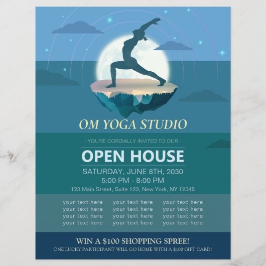 Yoga Meditation Pose Moon Flying Island Open House Flyer (Vorne)