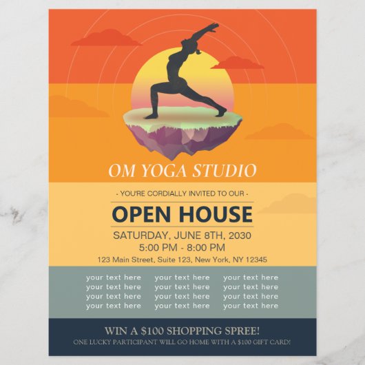 Yoga Meditation Pose Sun Flying Island Open House Flyer (Vorne)
