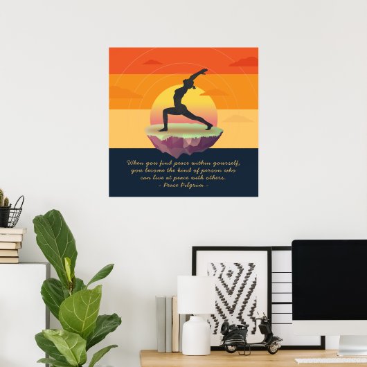 Yoga Meditation Pose Sunset Floating Island Quotes Poster (Heimbüro)