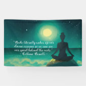 Yoga Meditation Pose über Rock Moon Star Ozeanange Banner (Horizontal)