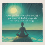 Yoga Meditation Pose über Rock Moon Star Ozeanange Schal<br><div class="desc">Yoga Fitness Studio / Meditation Instructor / Personal Trainer / Life Coach / Heiler / Reiki Master / Massage Therapy Quotes Scarf. "Wenn du Frieden in dir selbst findest, wirst du die Art von Person, die in Frieden mit anderen leben kann." Silhouette einer Frau in Yoga Meditation Pose auf Felsen...</div>