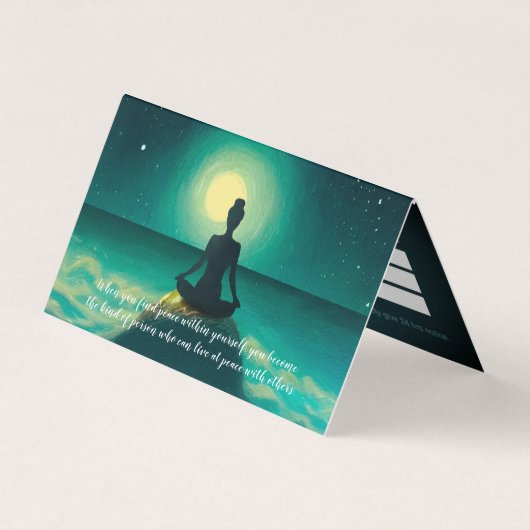 Yoga Meditation Pose über Rock Moon Stars Preislis Visitenkarten (Vorderseite)