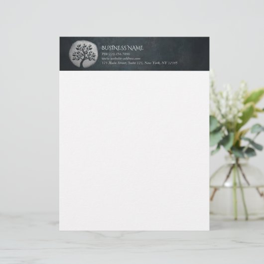 Yoga Meditation Reiki Instructor Black Silver Tree Briefbogen (Stehend Vorderseite)