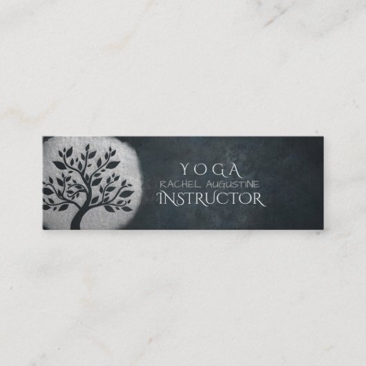 Yoga Meditation Reiki Instructor Black Silver Tree Mini Visitenkarte (Vorderseite)