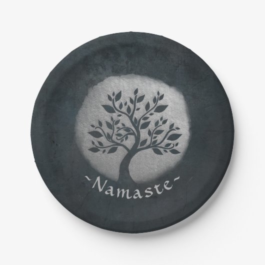 Yoga Meditation Reiki Instructor Black Silver Tree Pappteller (Vorderseite)