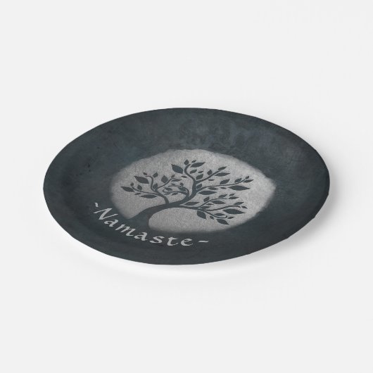 Yoga Meditation Reiki Instructor Black Silver Tree Pappteller (Schrägansicht)