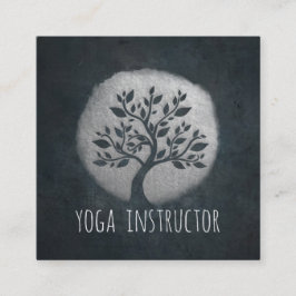 Yoga Meditation Reiki Instructor Black Silver Tree Quadratische Visitenkarte