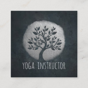 Yoga Meditation Reiki Instructor Black Silver Tree Quadratische Visitenkarte