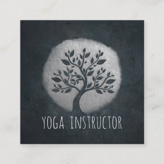 Yoga Meditation Reiki Instructor Black Silver Tree Quadratische Visitenkarte (Vorderseite)