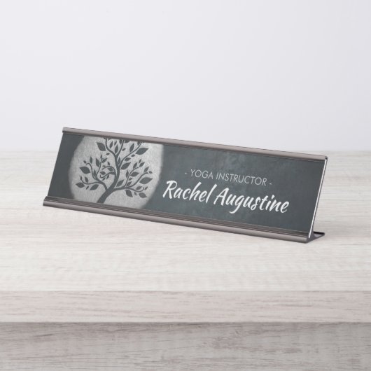 Yoga Meditation Reiki Instructor Black Silver Tree Schreibtischnamensplakette (Vorderseite )