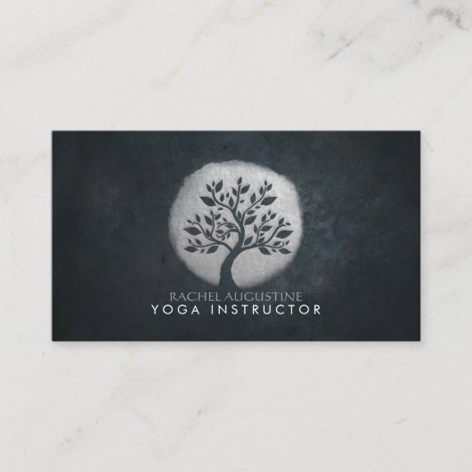 Yoga Meditation Reiki Instructor Black Silver Tree Visitenkarte (Vorderseite)