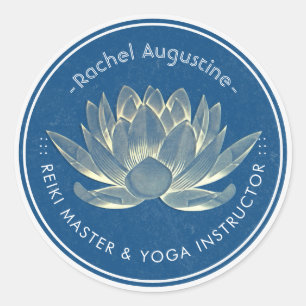 YOGA Meditation Reiki Instructor Blue & Gold Lotus Runder Aufkleber