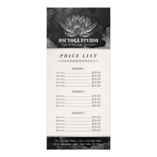 YOGA Meditation Reiki Instructor Lotus Price List Werbekarte