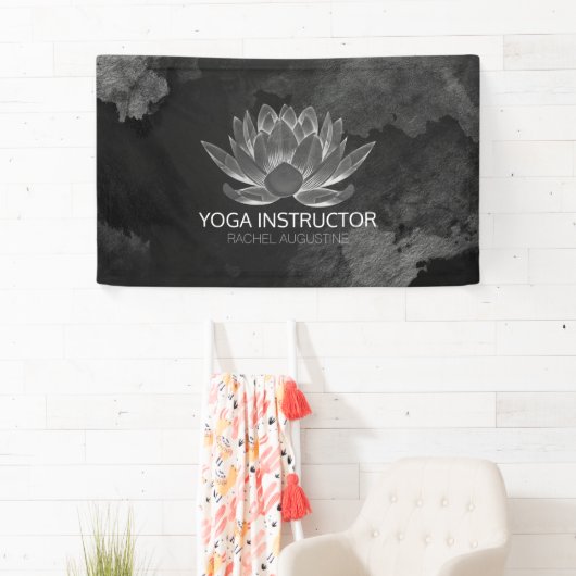 YOGA Meditation Reiki Instructor Schwarz-weiß Lotu Banner (Insitu)