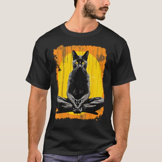 Yoga-Meditation schwarze Katze T-Shirt (Vorderseite)
