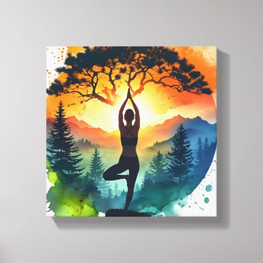 Yoga Meditation Silhouette Stretched Canvas Print Leinwanddruck (Vorderseite)