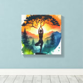 Yoga Meditation Silhouette Stretched Canvas Print Leinwanddruck (Insitu (Holzboden))