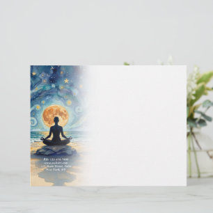 Yoga-Meditation Sternenhimmel Mond Ozean Strand Briefbogen