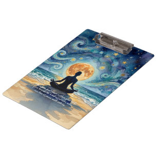 Yoga-Meditation Sternenhimmel Mond Ozean Strand Klemmbrett