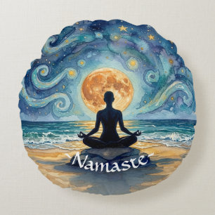 Yoga-Meditation Sternenhimmel Mond Ozean Strand Rundes Kissen