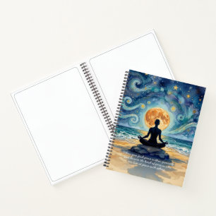 Yoga-Meditation-Sternenhimmel-Mond-Ozean-Zitat Notizblock