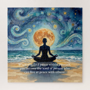 Yoga-Meditation Sternenhimmel Mond Ozean Zitate Puzzle