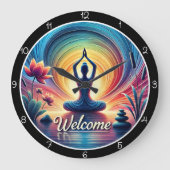 Yoga Meditation Willkommenszeit Große Wanduhr (Vorderseite)