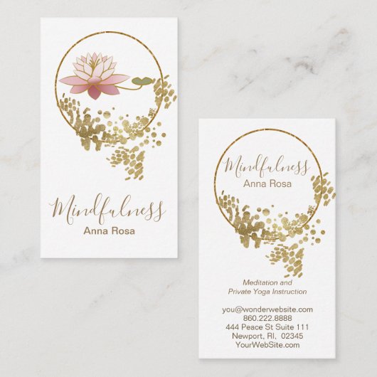 *~* Yoga-Meditationmindfulness-Lotos-GoldGlitzer Visitenkarte (Vorne/Hinten)
