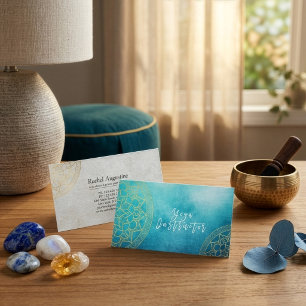Yoga-Meditationslehrer Blue Gold Folie Mandala Visitenkarte