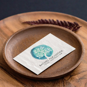 Yoga-Meditationslehrer Elegant Weiß Teal Baum Visitenkarte