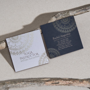 Yoga-Meditationslehrer Gold Mandala Navy Blau Quadratische Visitenkarte