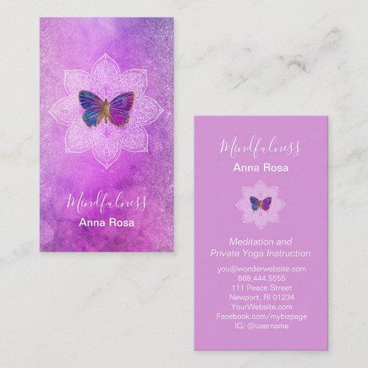 *~* Yoga Medizin Mindfulness Mandala Schmetterling Visitenkarte (Vorne/Hinten)