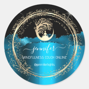 Yoga Mindfulness Therapeut Couch Gold Aquamarin Runder Aufkleber