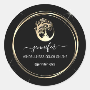 Yoga Mindfulness Therapeut Couch Gold Schwarz-weiß Runder Aufkleber