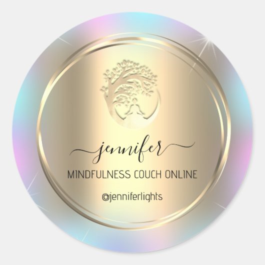 Yoga Mindfulness Therapeut Couch Holograph Gold Runder Aufkleber (Vorderseite)
