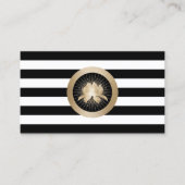 Yoga Modern Gold Lotus Logo Schwarz-Weiß Streifen Visitenkarte (Vorderseite)