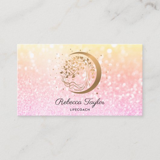 Yoga-Mond-Trend-Coach-Baum Leben Gold Visitenkarte (Vorderseite)