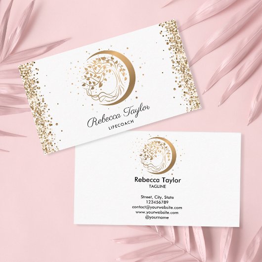 Yoga Moon trendy Life Coach Baum Leben Gold Busi Visitenkarte