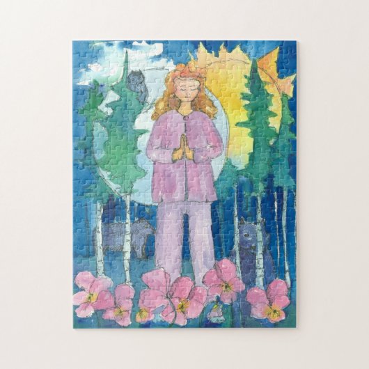 Yoga Mountain Pose Wolf Owl Sun Moon Indigo Puzzle (Vertikal)