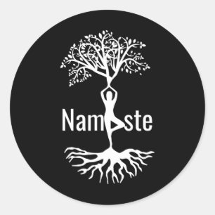 Yoga Namaste Baumpose Meditation Runder Aufkleber