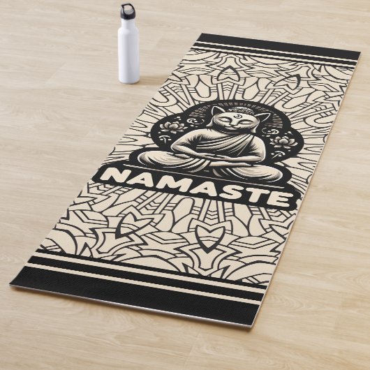 Yoga namaste Buddha Katze. Creme und schwarz Yogamatte (Beispiel)