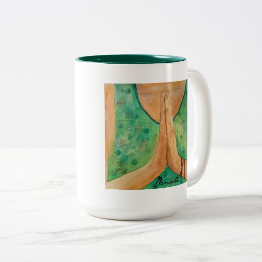 Yoga Namaste Kaffee-Tee-Tasse Zweifarbige Tasse (VorderseiteRechts)