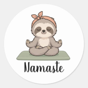 Yoga Namaste Süße Faultier Meditation Runder Aufkleber