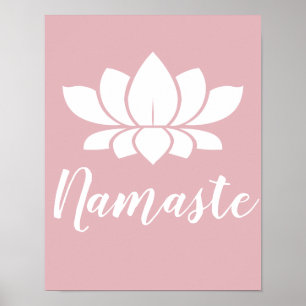 Yoga Namaste White Lotus Blume & Rose Rosa Poster