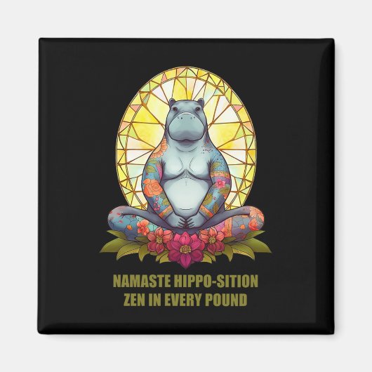 Yoga Nilpferd in Meditationspose, friedlicher Zen Magnet (Vorne)