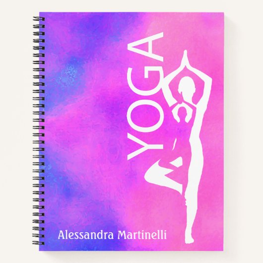 Yoga-Notebook der Pose Tree - Aquarellpinke und Li Notizblock (Vorderseite)